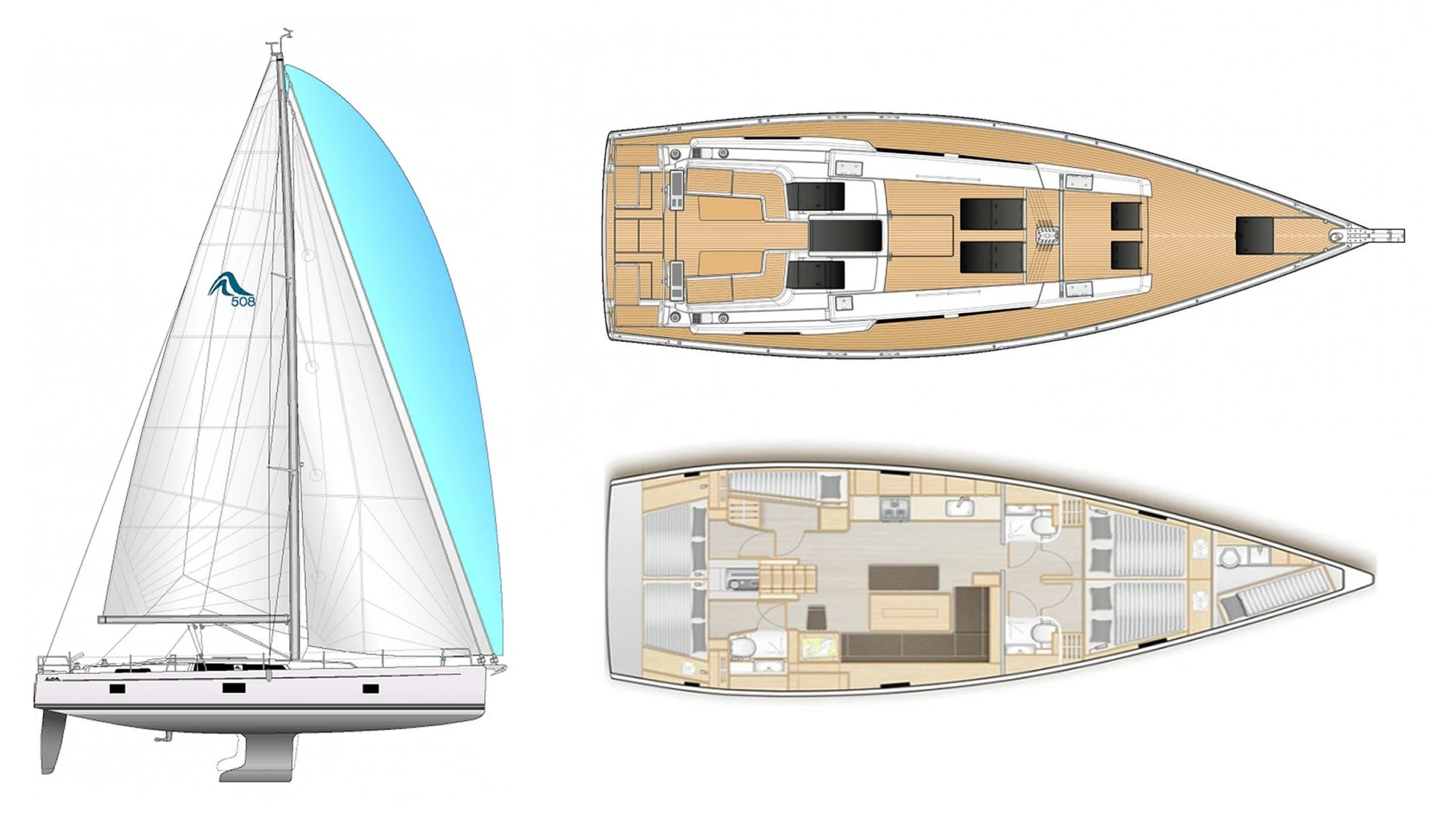 Hanse 508 deck plan and saloon layout