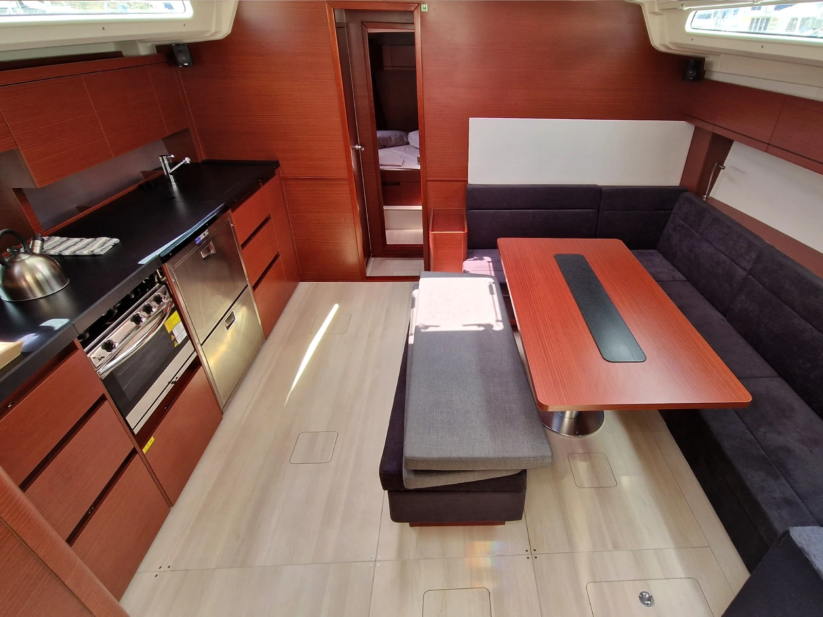 Galley with timber cabinetry